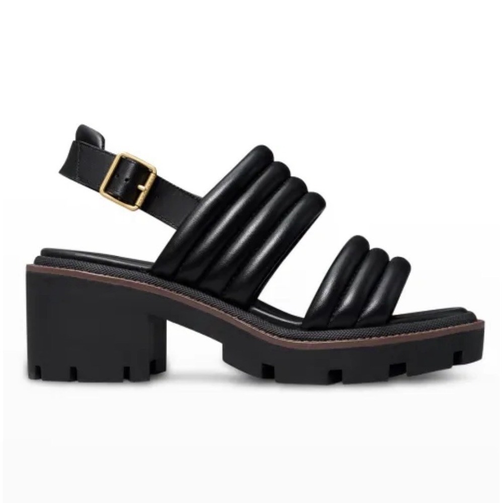 Tory Burch Sandals Quilted Slingback Leather Platform Lug Sole Black size 7 NWOB